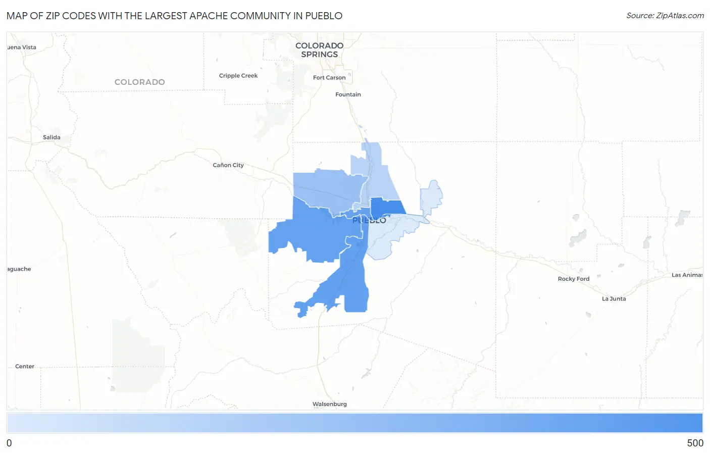Zip Codes with the Largest Apache Community in Pueblo Map