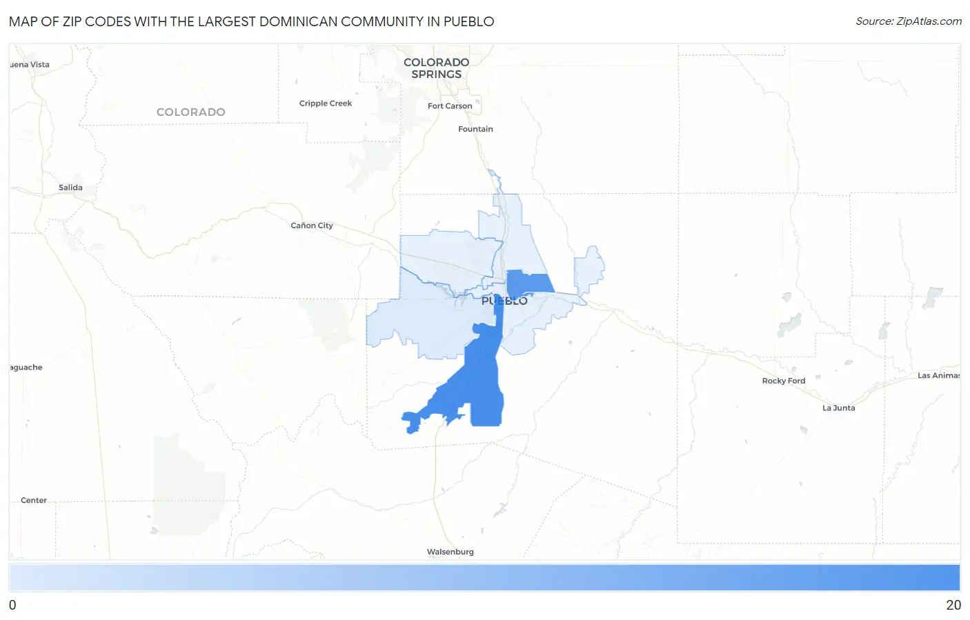 Zip Codes with the Largest Dominican Community in Pueblo Map