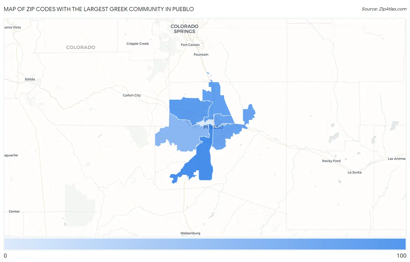 Zip Codes with the Largest Greek Community in Pueblo Map
