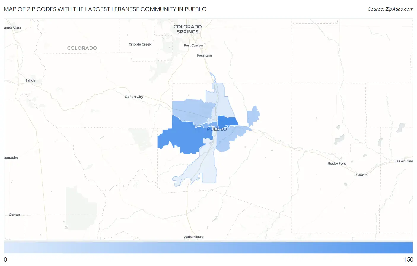Zip Codes with the Largest Lebanese Community in Pueblo Map