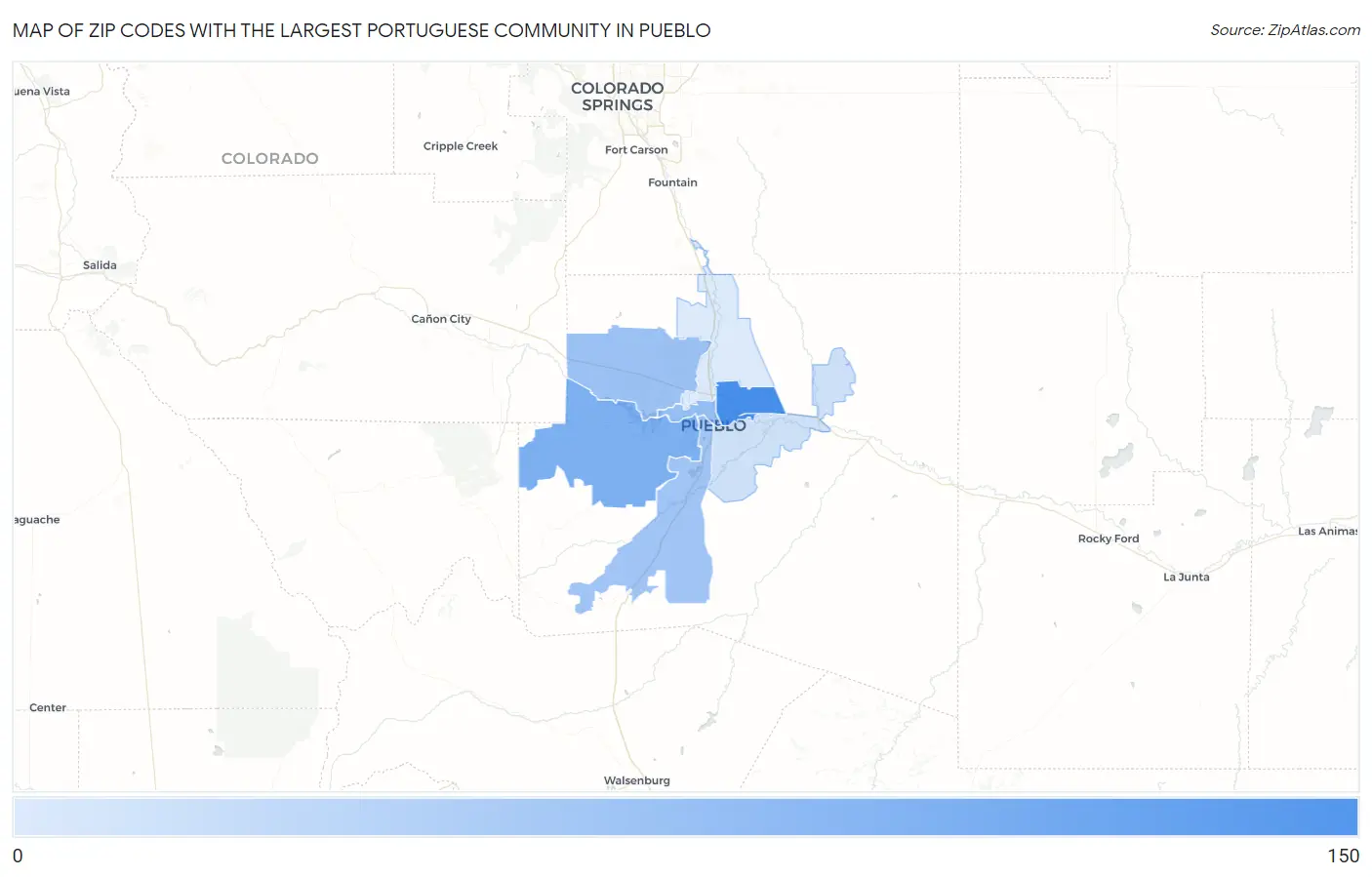 Zip Codes with the Largest Portuguese Community in Pueblo Map