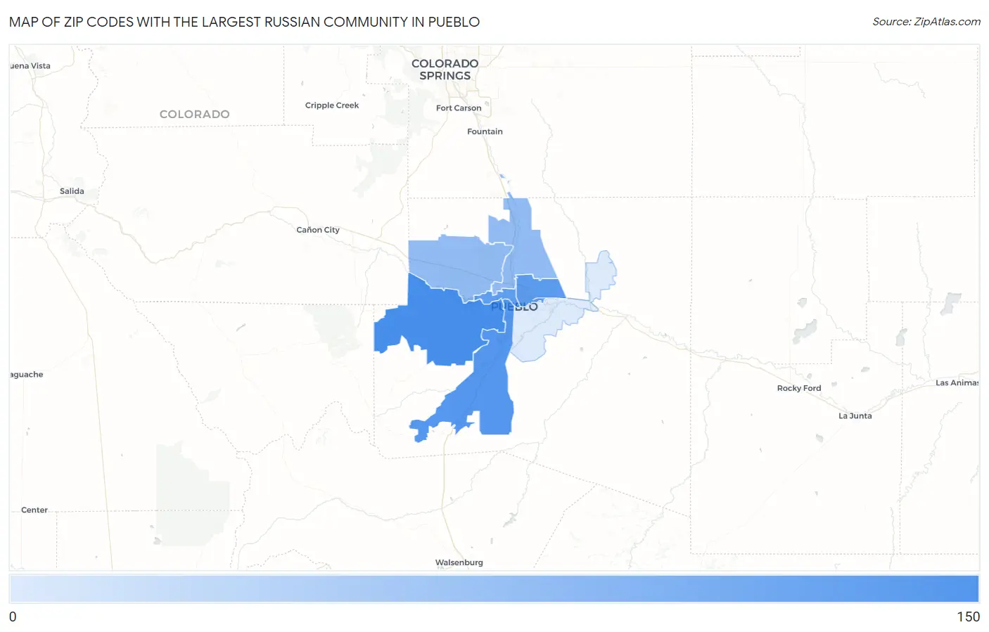 Zip Codes with the Largest Russian Community in Pueblo Map