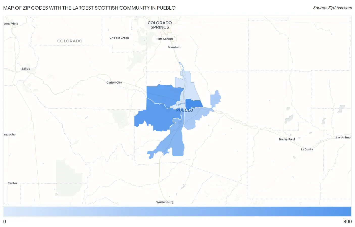 Zip Codes with the Largest Scottish Community in Pueblo Map