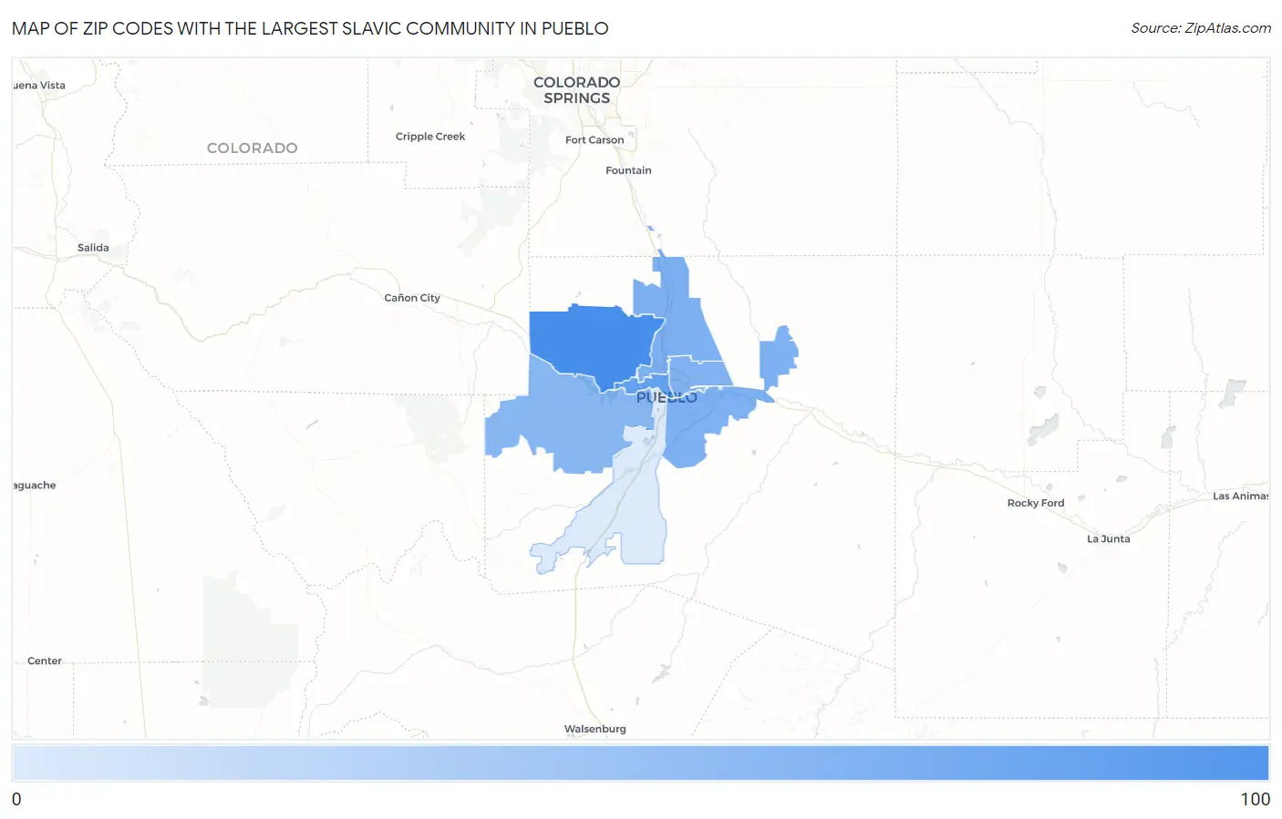 Zip Codes with the Largest Slavic Community in Pueblo Map