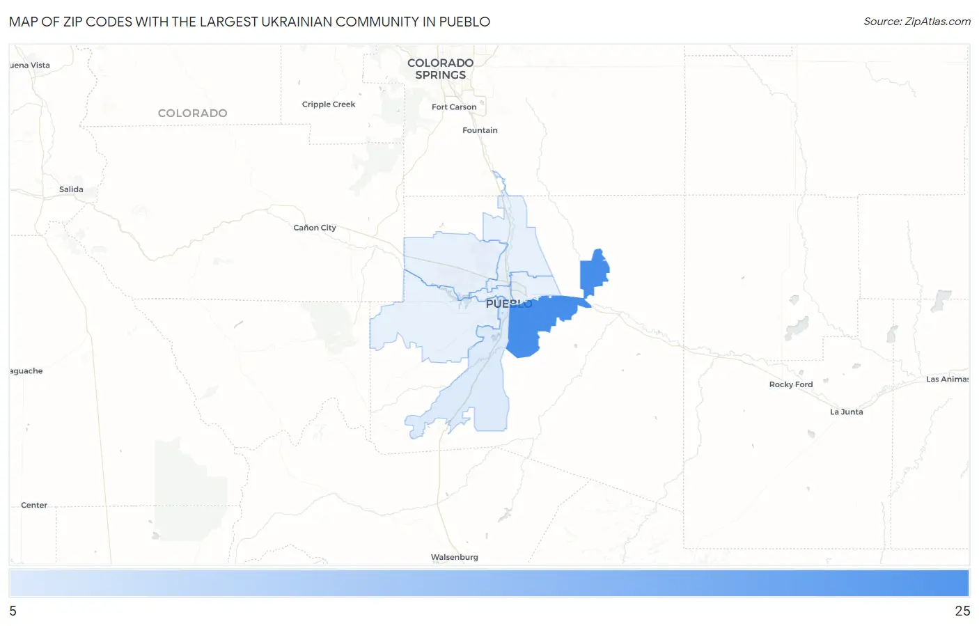 Zip Codes with the Largest Ukrainian Community in Pueblo Map