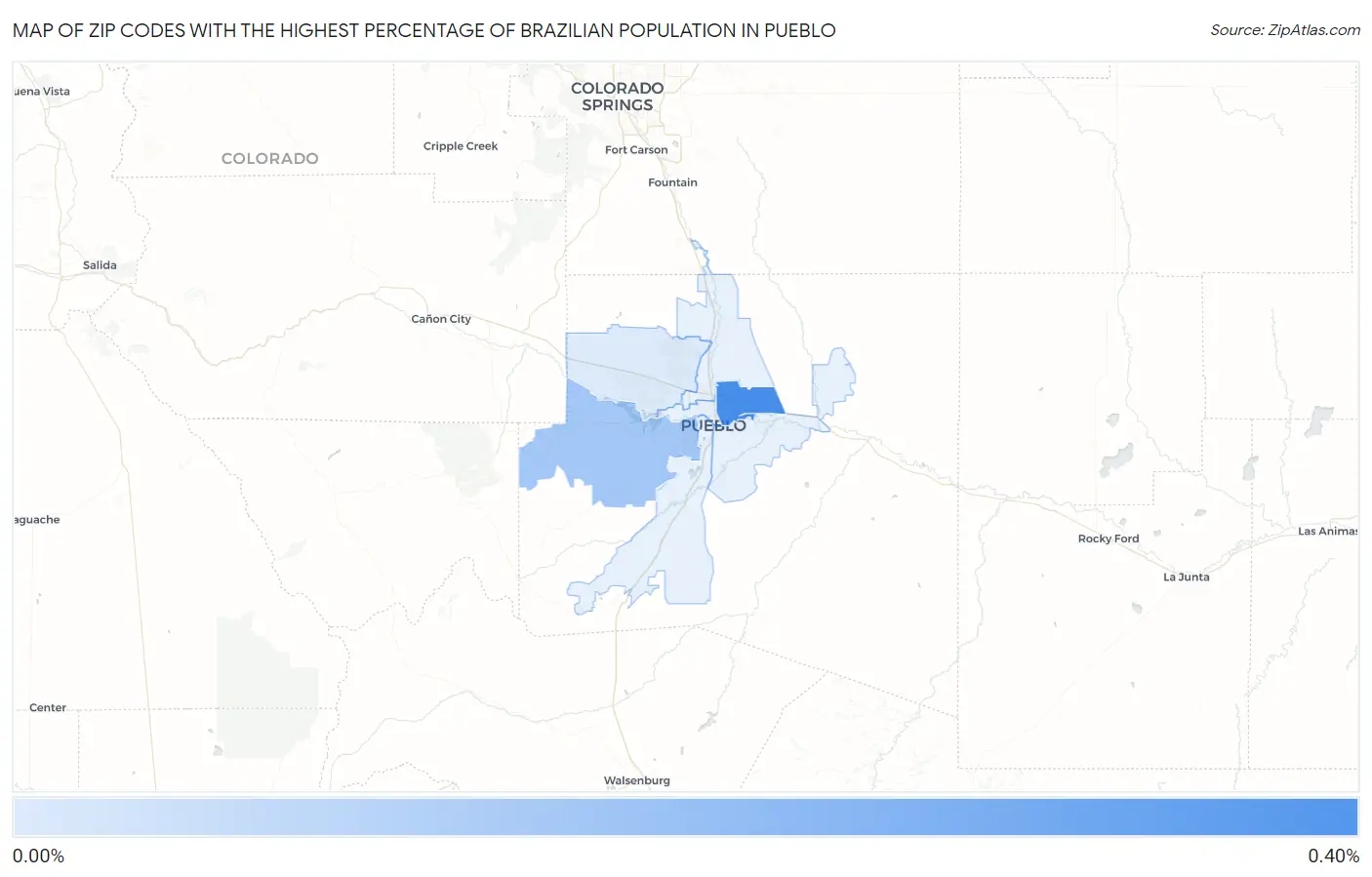 Zip Codes with the Highest Percentage of Brazilian Population in Pueblo Map