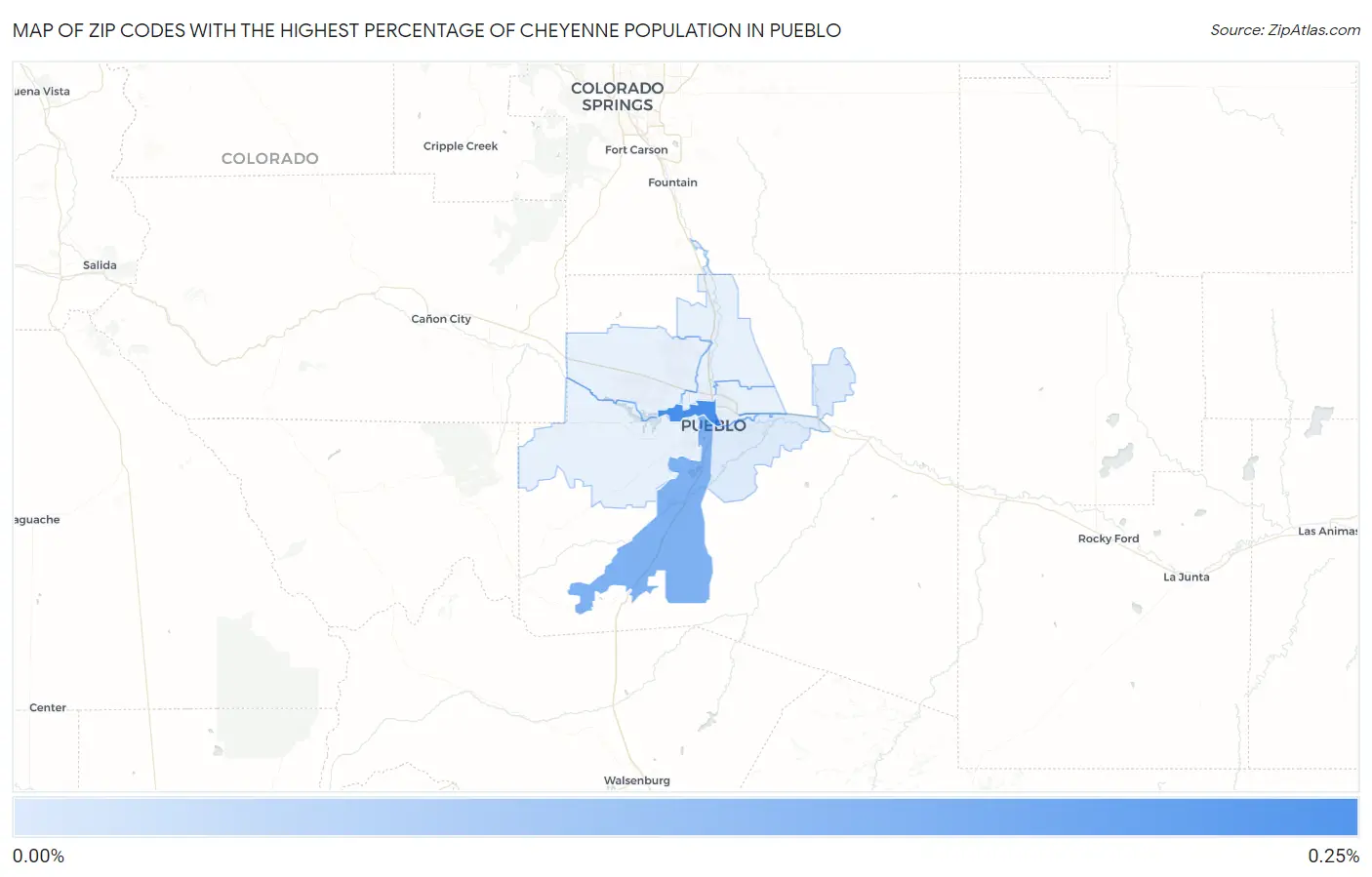 Zip Codes with the Highest Percentage of Cheyenne Population in Pueblo Map