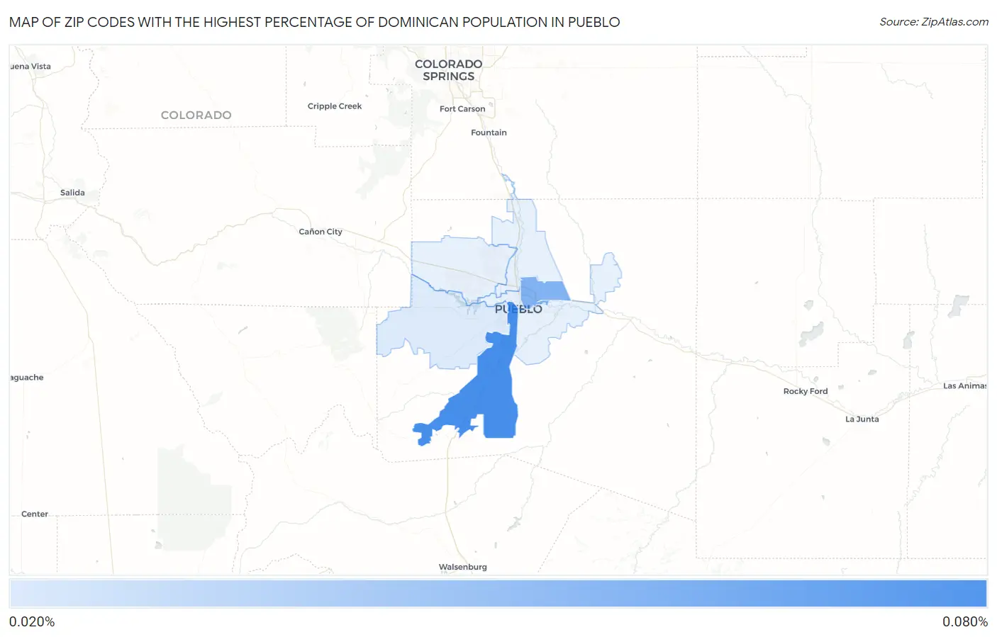 Zip Codes with the Highest Percentage of Dominican Population in Pueblo Map