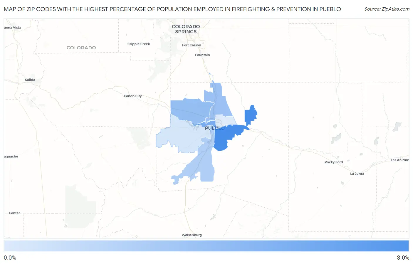 Zip Codes with the Highest Percentage of Population Employed in Firefighting & Prevention in Pueblo Map