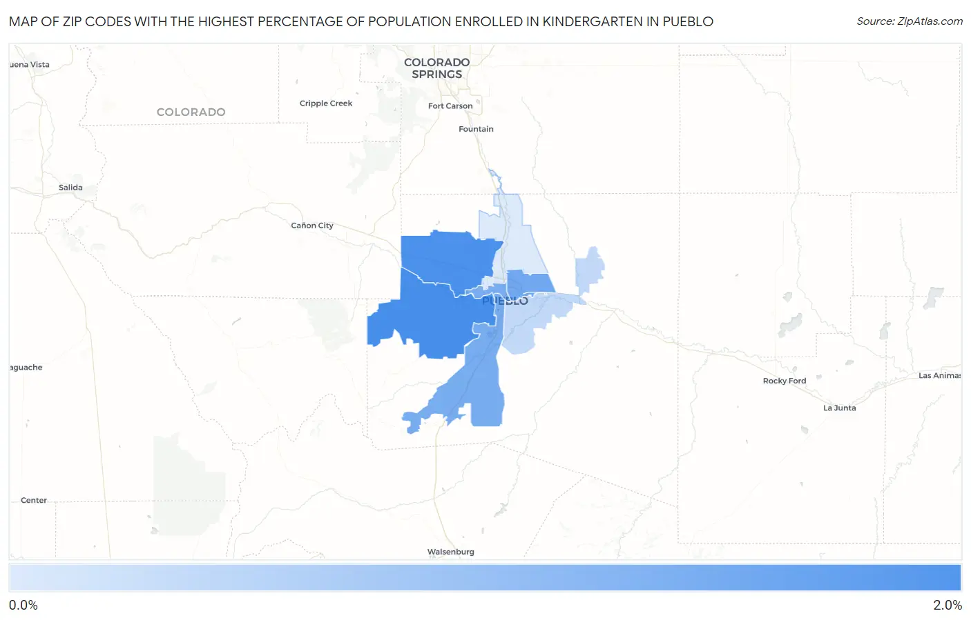 Zip Codes with the Highest Percentage of Population Enrolled in Kindergarten in Pueblo Map