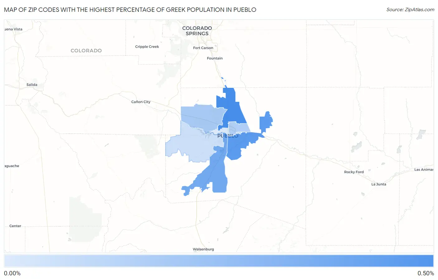 Zip Codes with the Highest Percentage of Greek Population in Pueblo Map
