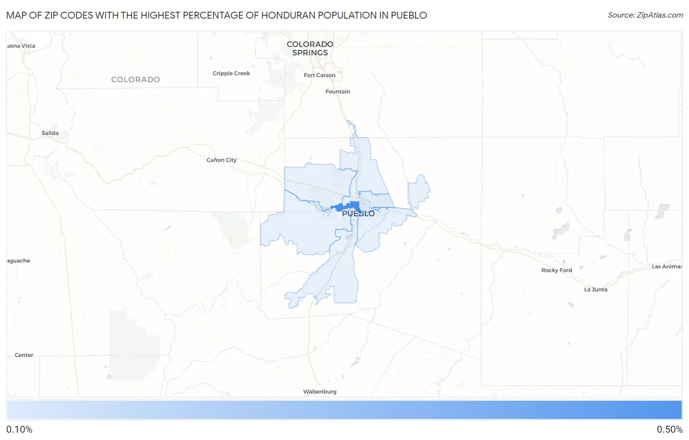 Zip Codes with the Highest Percentage of Honduran Population in Pueblo Map