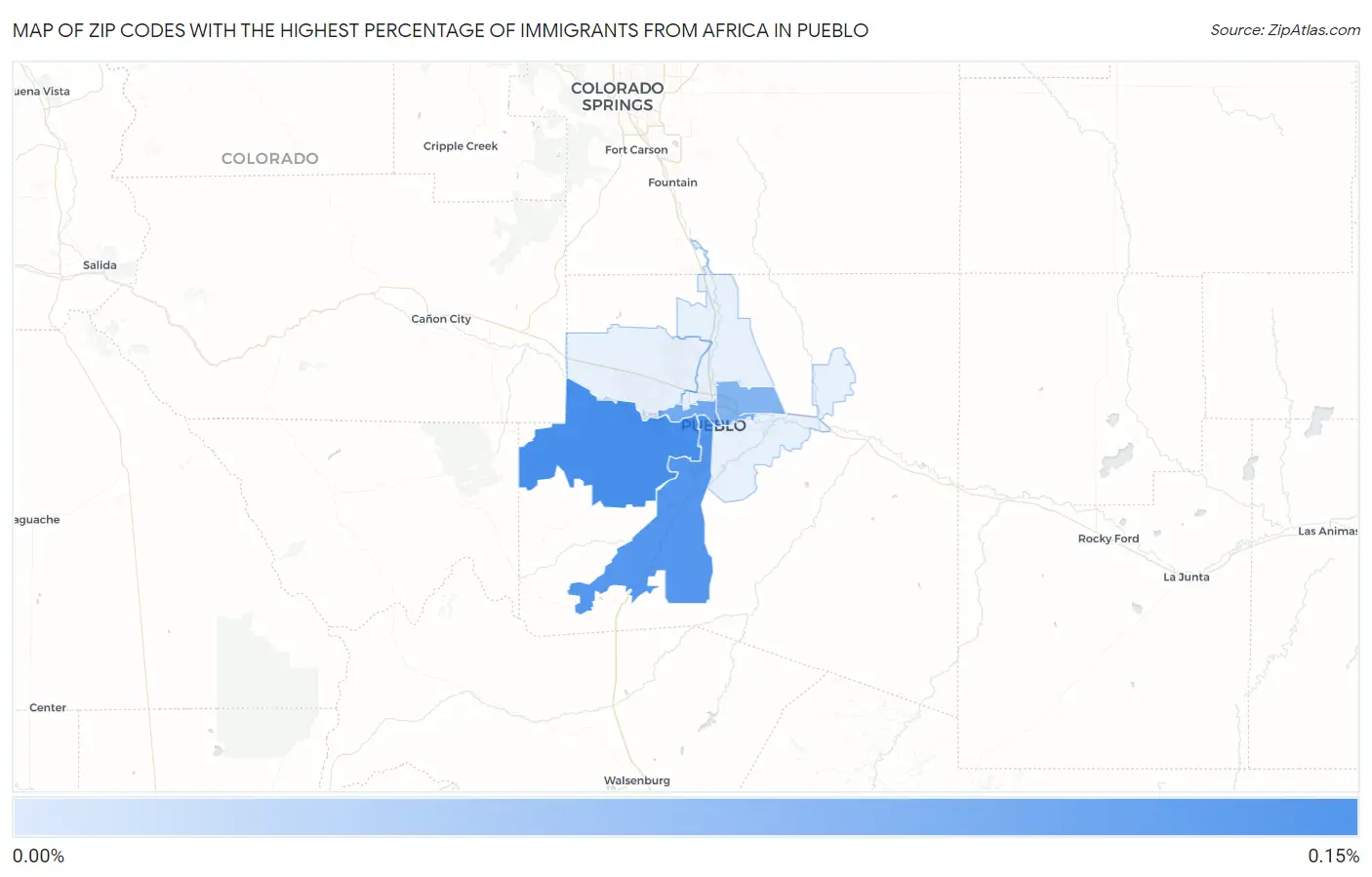 Zip Codes with the Highest Percentage of Immigrants from Africa in Pueblo Map