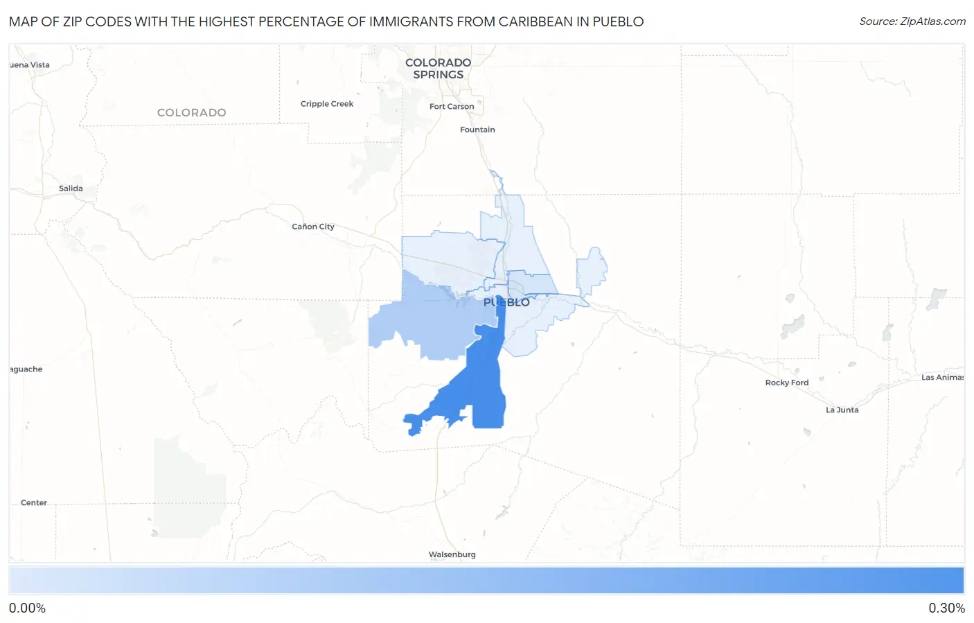 Zip Codes with the Highest Percentage of Immigrants from Caribbean in Pueblo Map