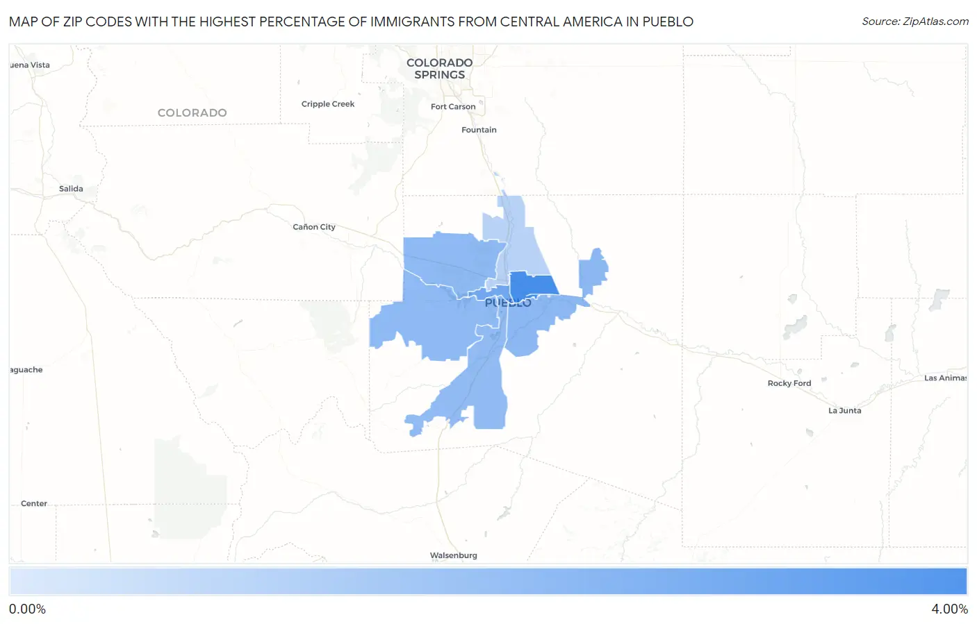 Zip Codes with the Highest Percentage of Immigrants from Central America in Pueblo Map