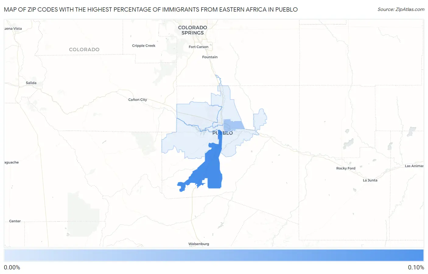 Zip Codes with the Highest Percentage of Immigrants from Eastern Africa in Pueblo Map