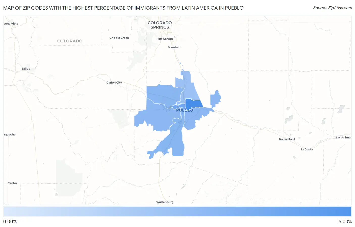 Zip Codes with the Highest Percentage of Immigrants from Latin America in Pueblo Map