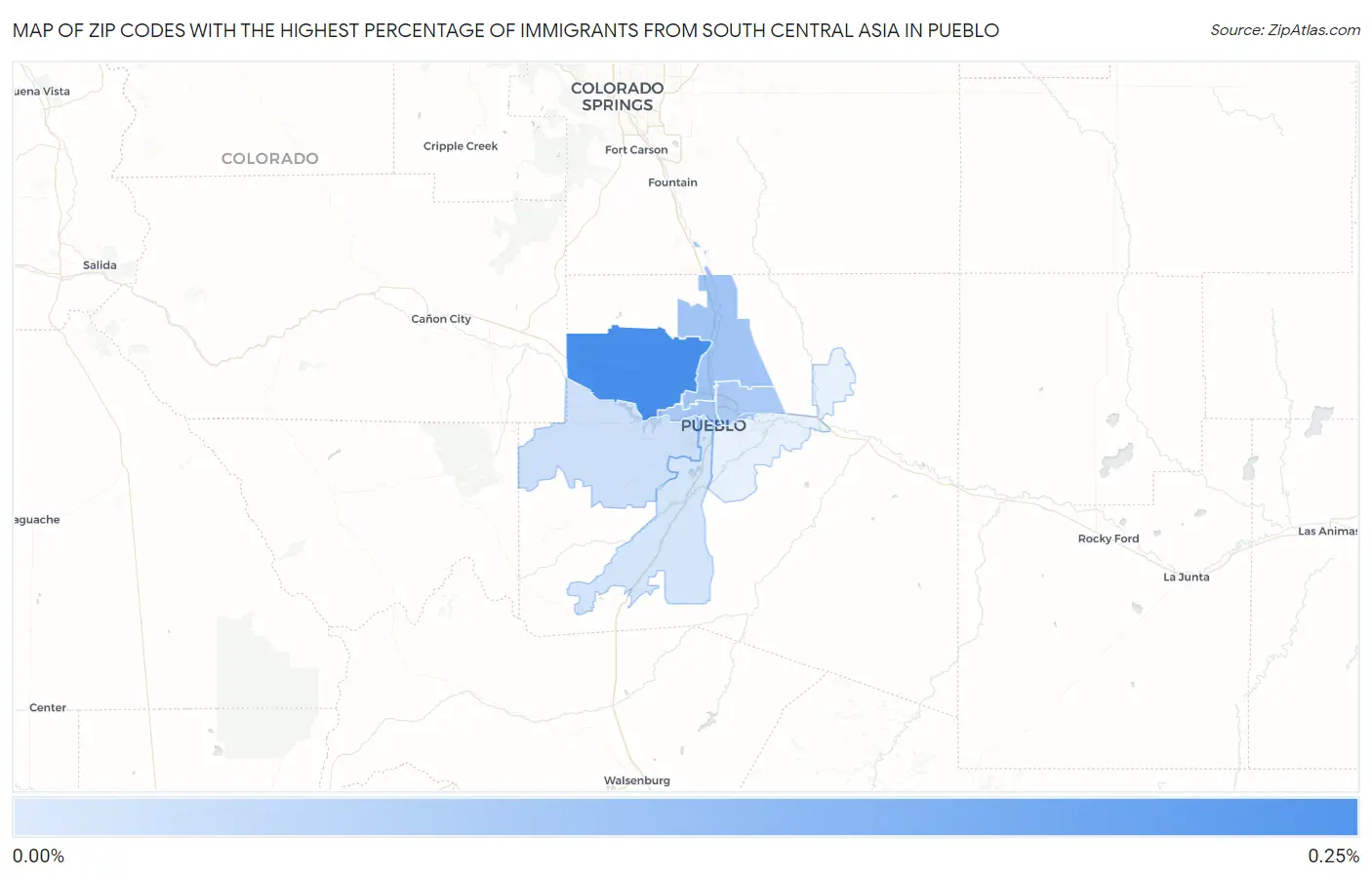 Zip Codes with the Highest Percentage of Immigrants from South Central Asia in Pueblo Map