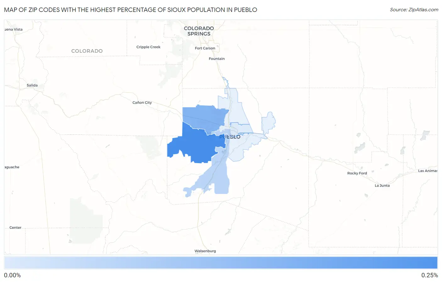 Zip Codes with the Highest Percentage of Sioux Population in Pueblo Map