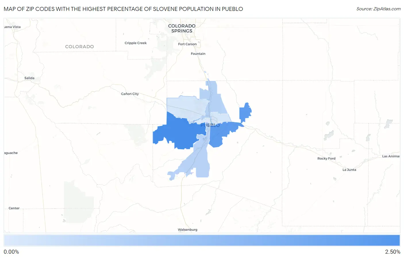 Zip Codes with the Highest Percentage of Slovene Population in Pueblo Map