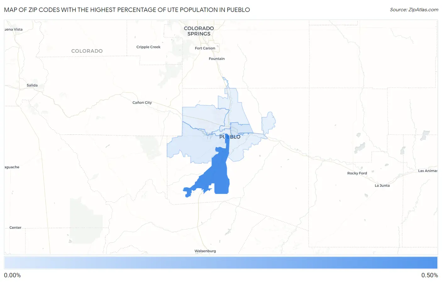 Zip Codes with the Highest Percentage of Ute Population in Pueblo Map