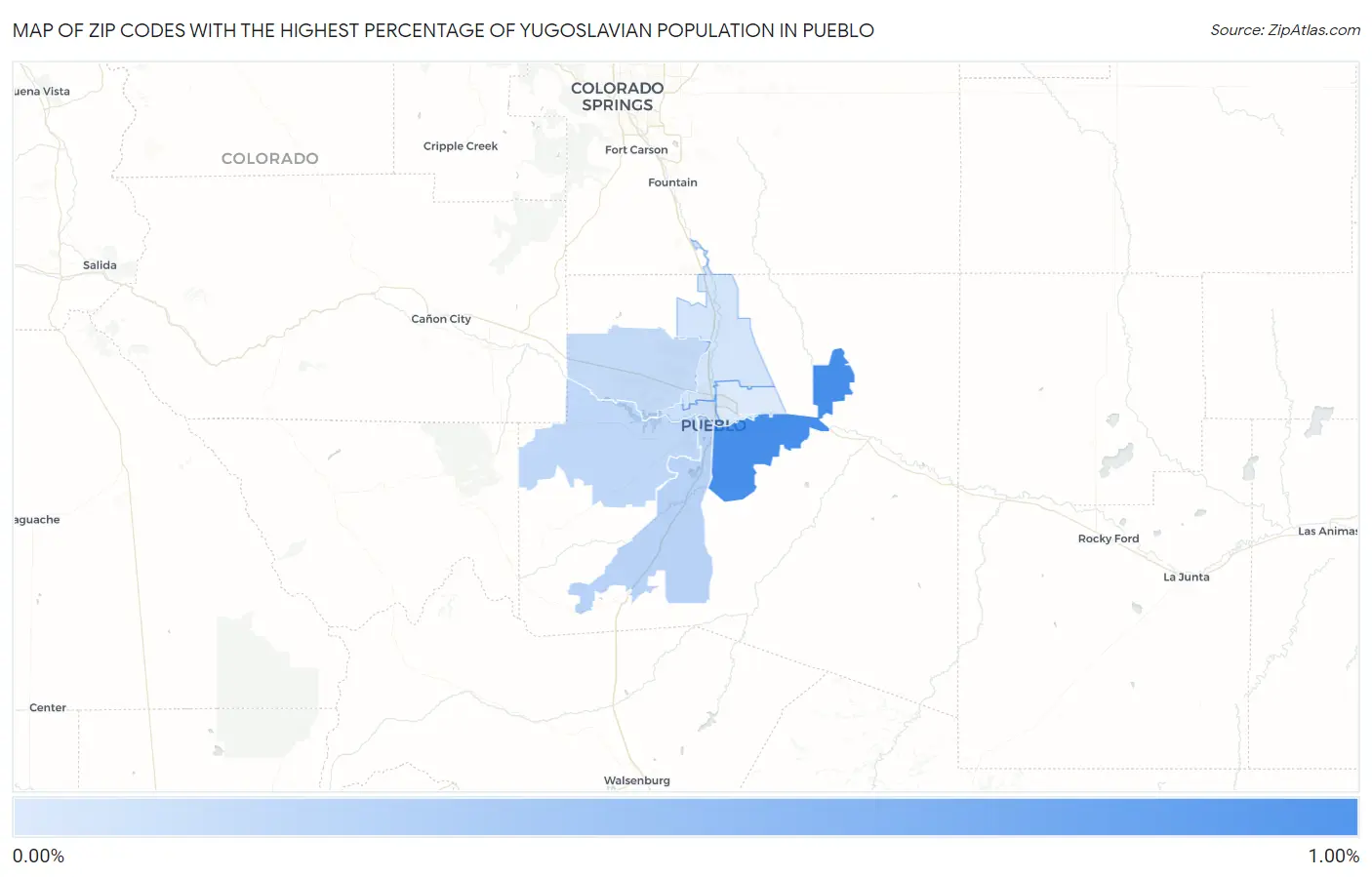 Zip Codes with the Highest Percentage of Yugoslavian Population in Pueblo Map