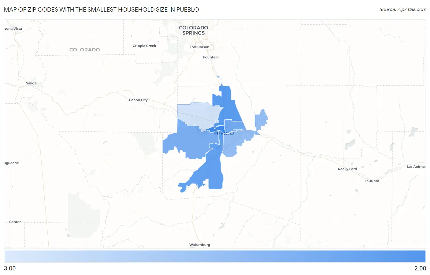 Zip Codes with the Smallest Household Size in Pueblo Map