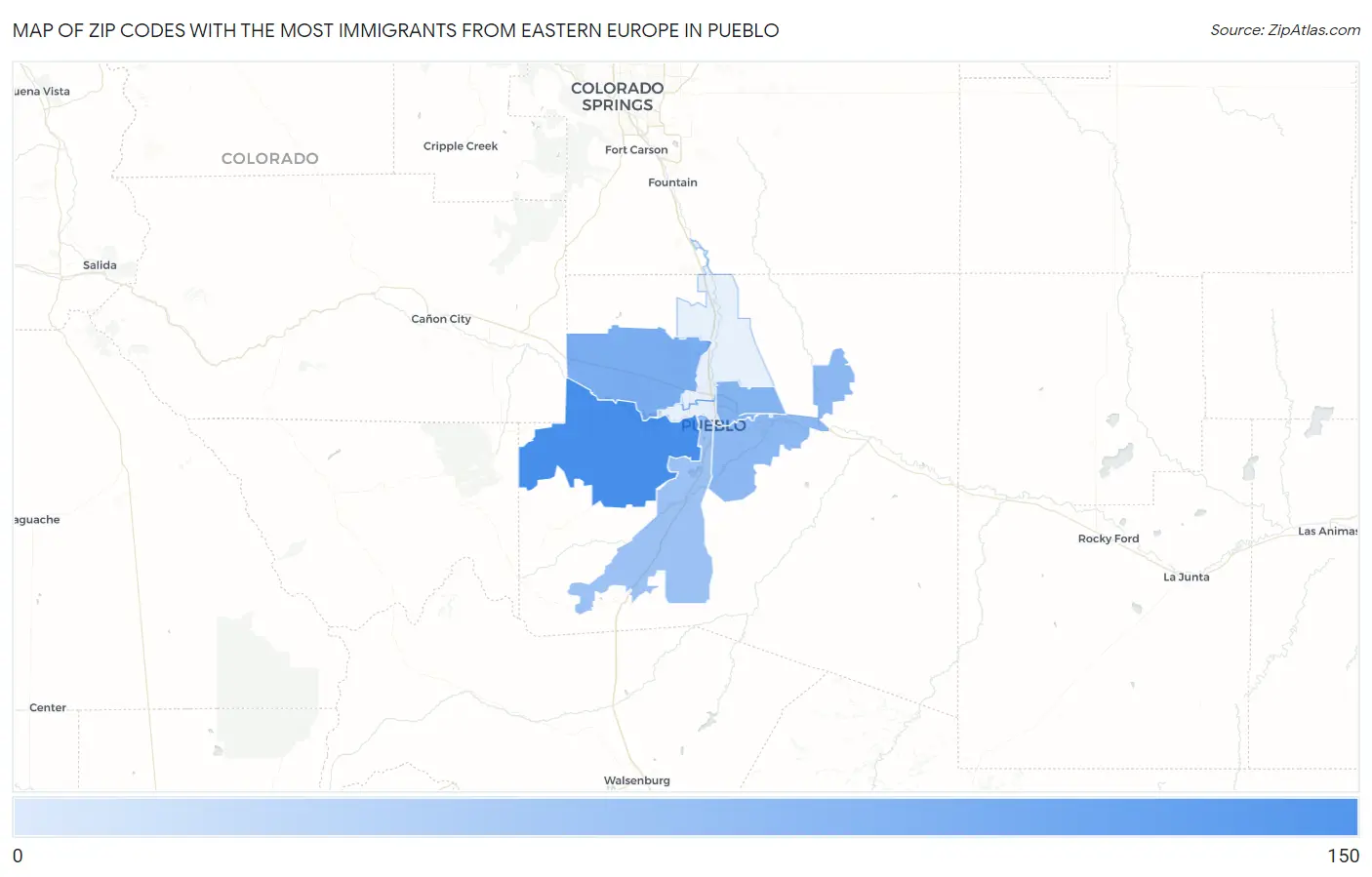Zip Codes with the Most Immigrants from Eastern Europe in Pueblo Map