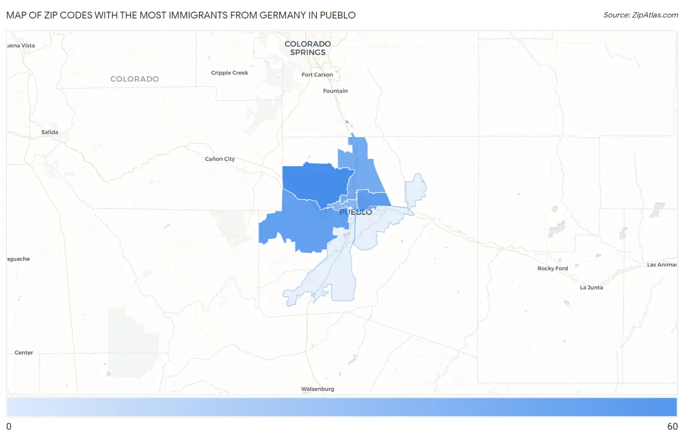 Zip Codes with the Most Immigrants from Germany in Pueblo Map