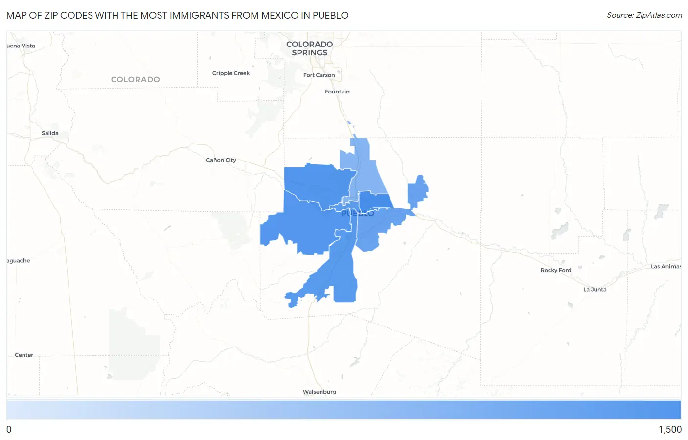 Zip Codes with the Most Immigrants from Mexico in Pueblo Map