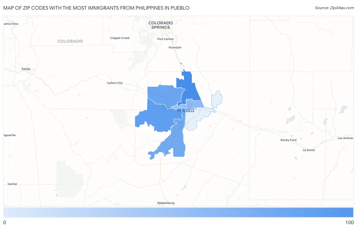 Zip Codes with the Most Immigrants from Philippines in Pueblo Map