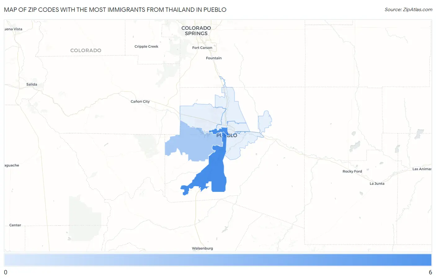 Zip Codes with the Most Immigrants from Thailand in Pueblo Map