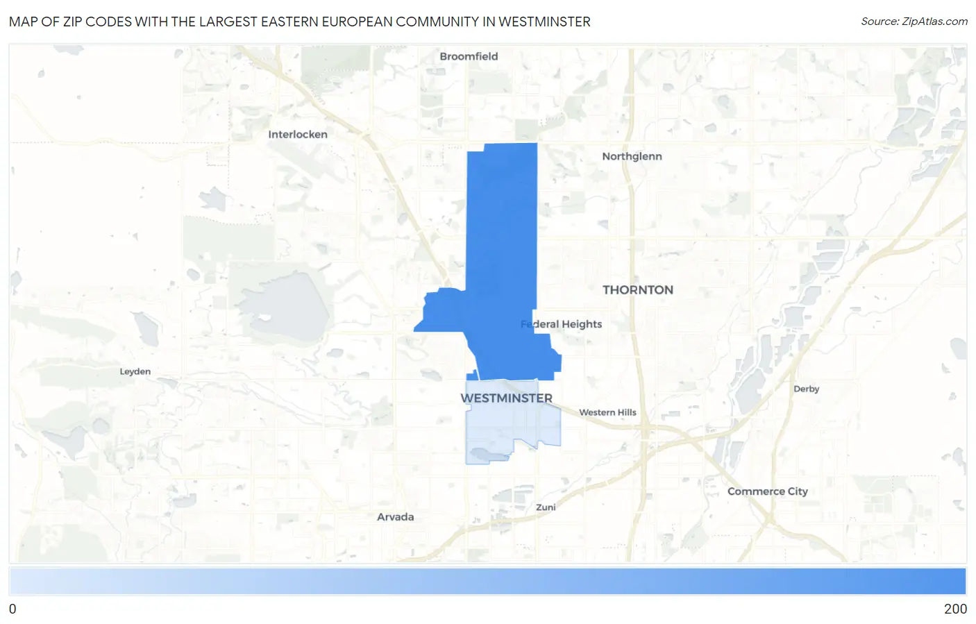 Zip Codes with the Largest Eastern European Community in Westminster Map