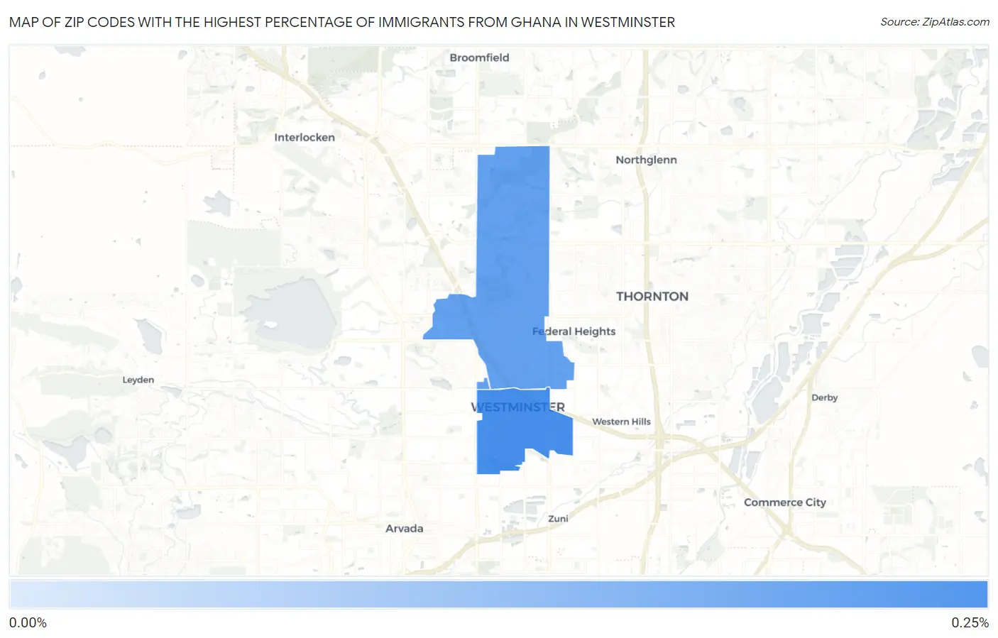 Zip Codes with the Highest Percentage of Immigrants from Ghana in Westminster Map