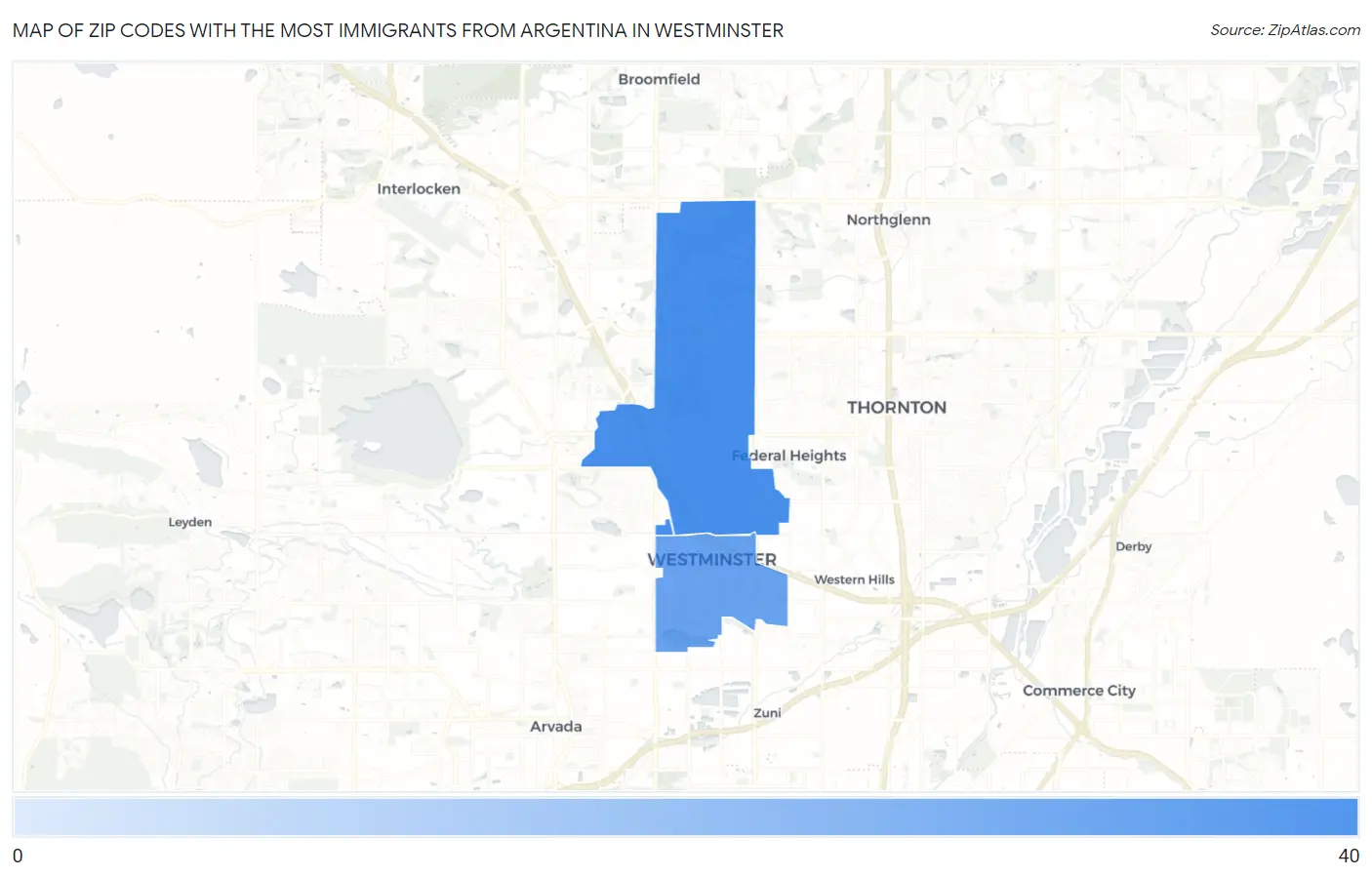Zip Codes with the Most Immigrants from Argentina in Westminster Map