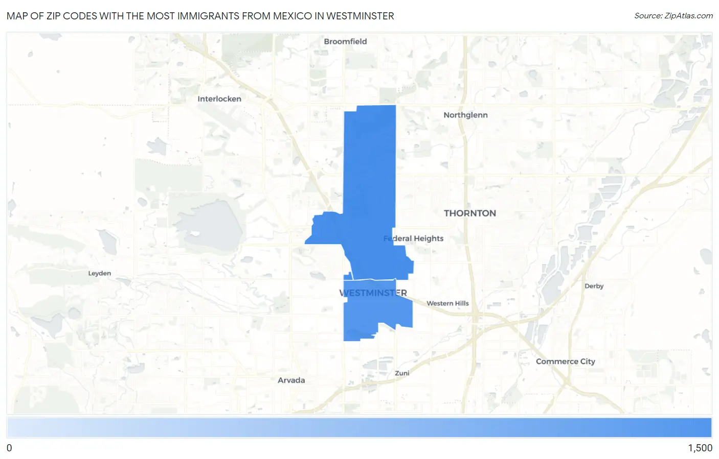 Zip Codes with the Most Immigrants from Mexico in Westminster Map