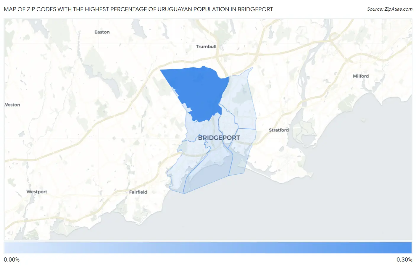 Zip Codes with the Highest Percentage of Uruguayan Population in Bridgeport Map