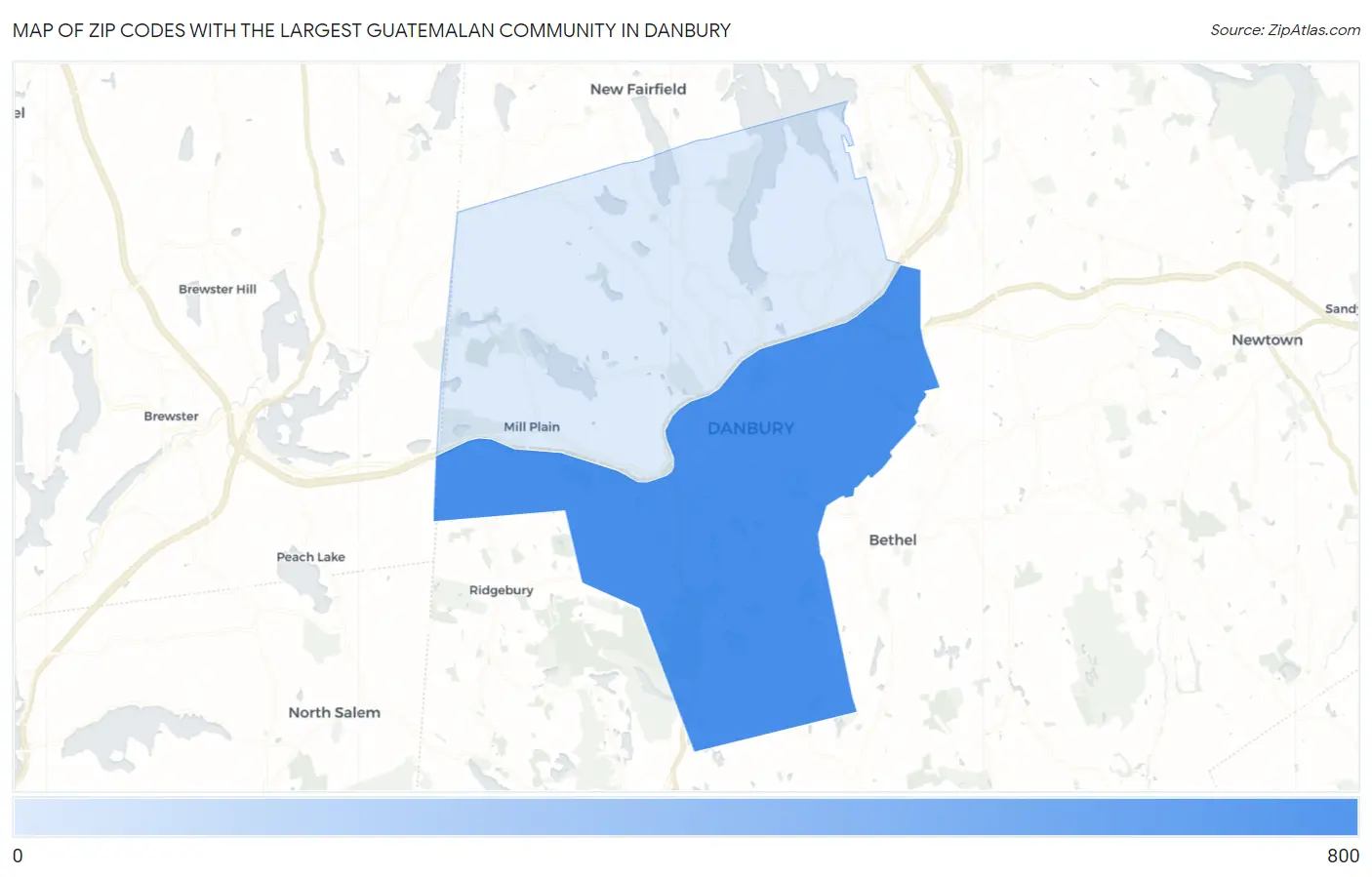 Zip Codes with the Largest Guatemalan Community in Danbury Map