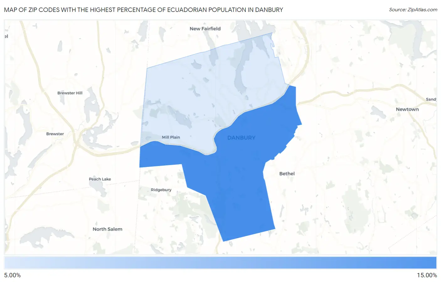Zip Codes with the Highest Percentage of Ecuadorian Population in Danbury Map
