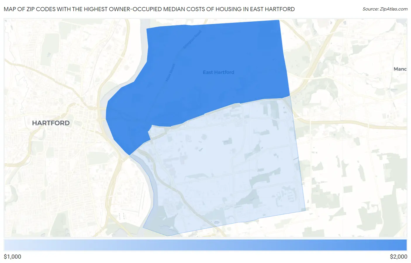 Zip Codes with the Highest Owner-Occupied Median Costs of Housing in East Hartford Map
