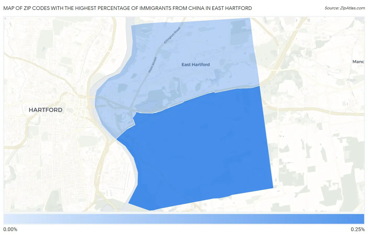 Zip Codes with the Highest Percentage of Immigrants from China in East Hartford Map