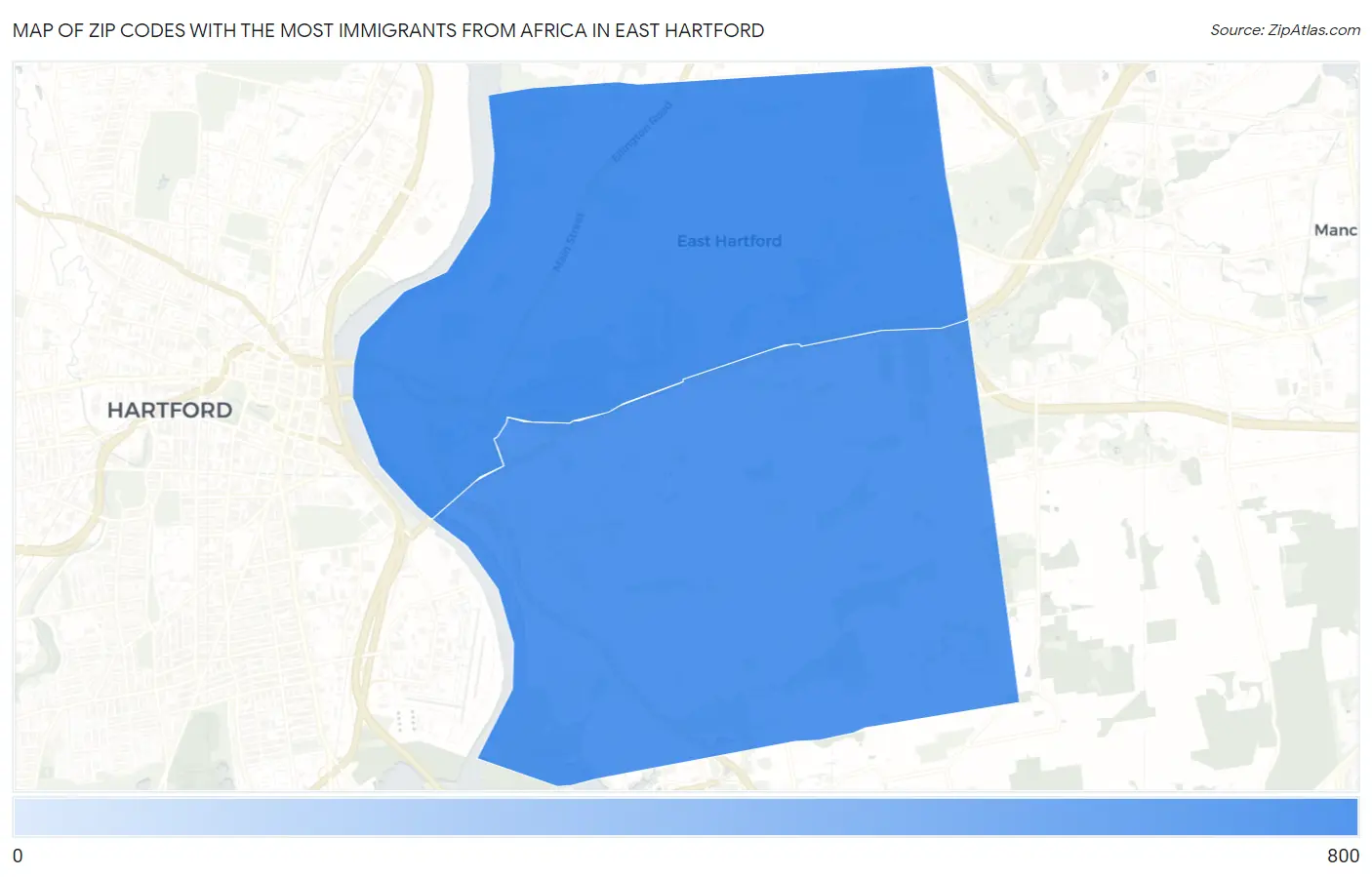 Zip Codes with the Most Immigrants from Africa in East Hartford Map