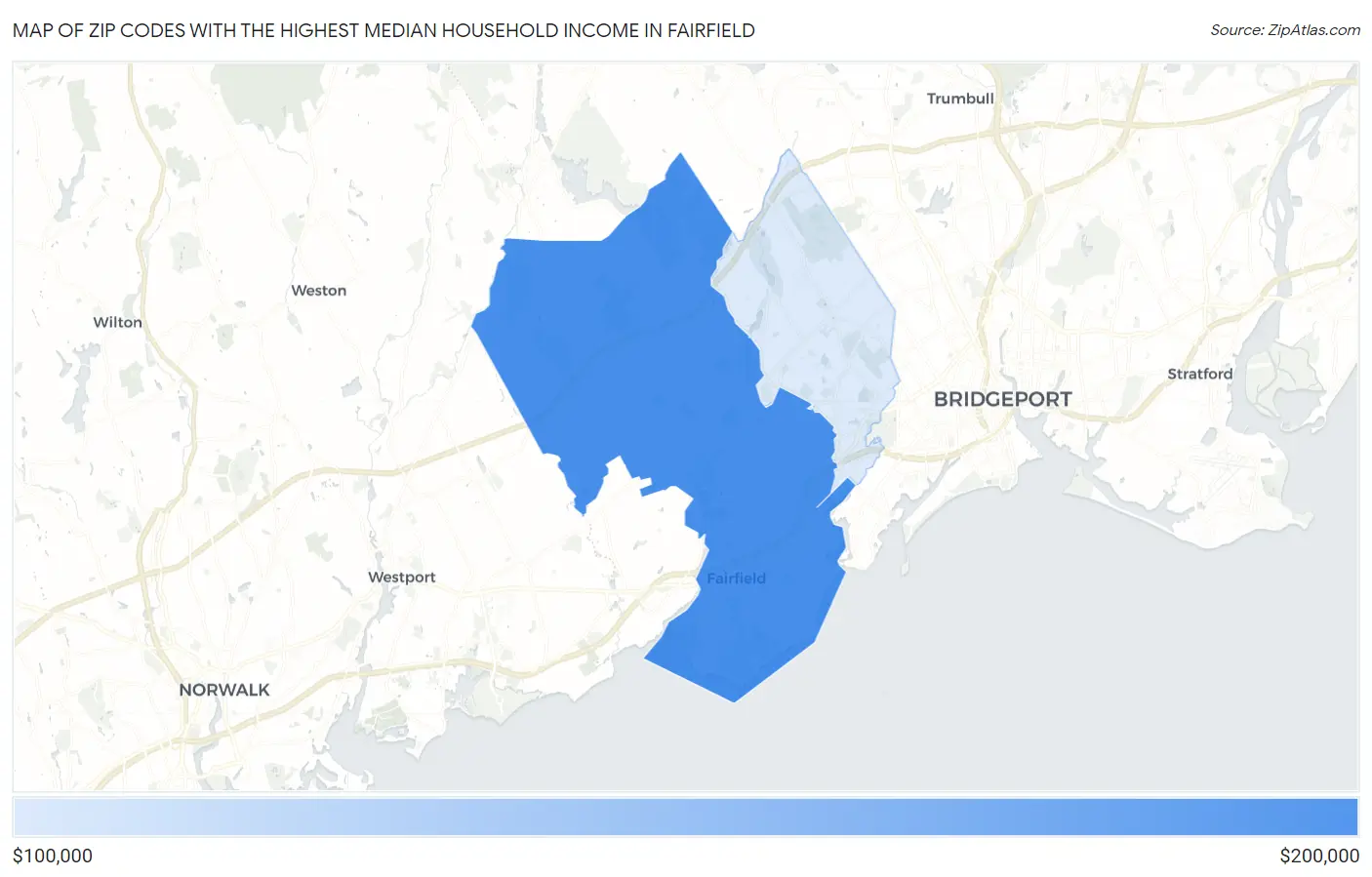 Zip Codes with the Highest Median Household Income in Fairfield Map