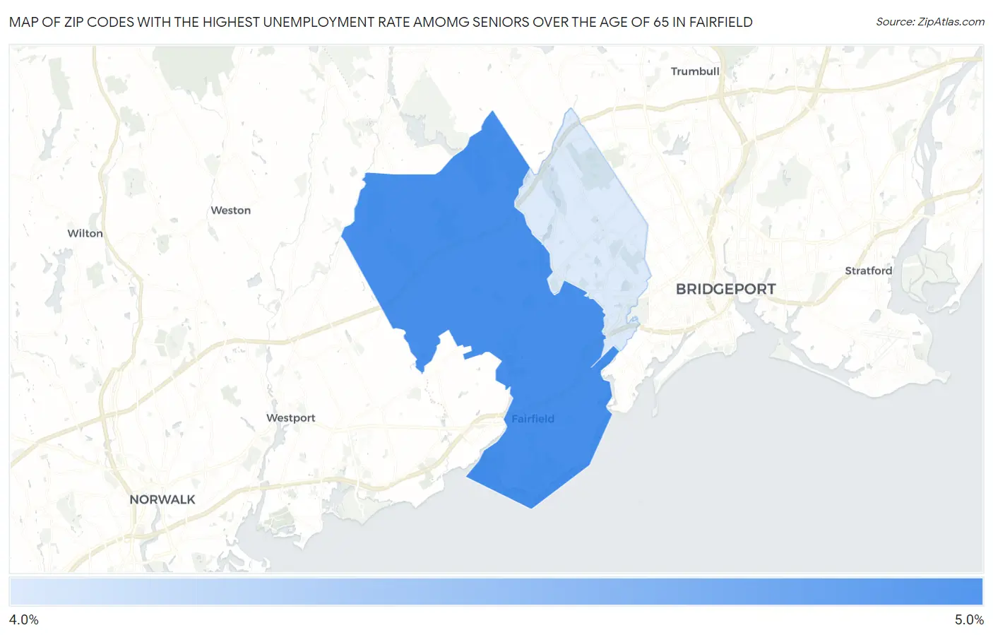 Zip Codes with the Highest Unemployment Rate Amomg Seniors Over the Age of 65 in Fairfield Map