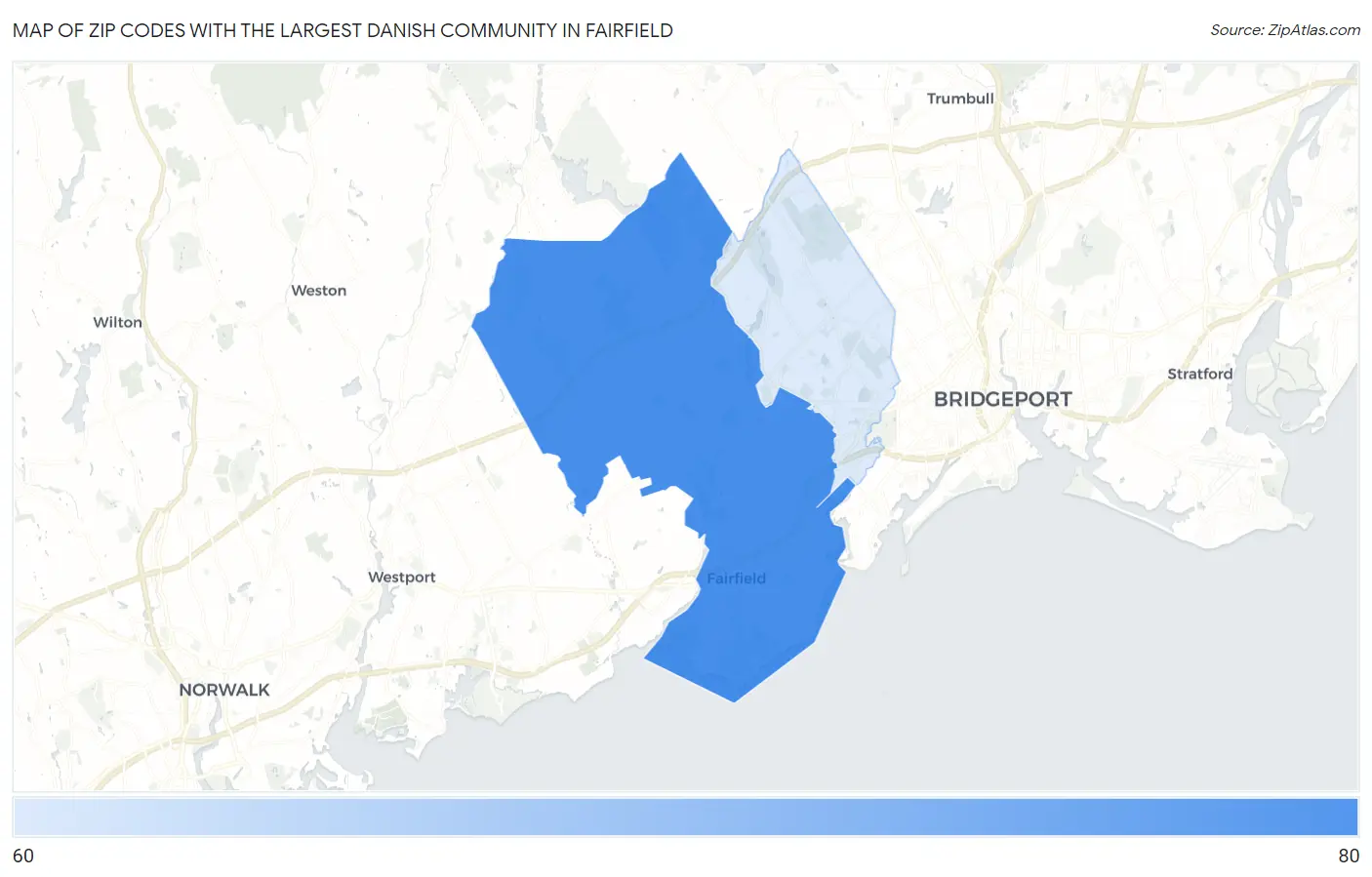 Zip Codes with the Largest Danish Community in Fairfield Map