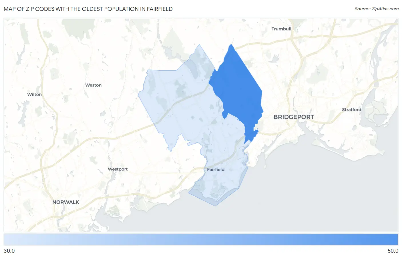 Zip Codes with the Oldest Population in Fairfield Map