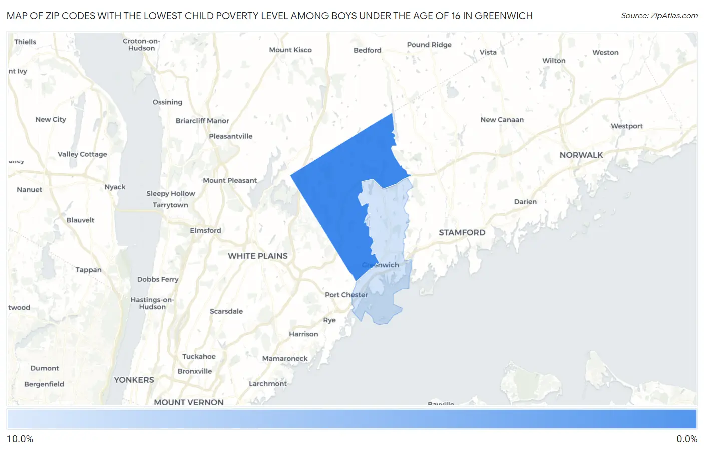 Zip Codes with the Lowest Child Poverty Level Among Boys Under the Age of 16 in Greenwich Map
