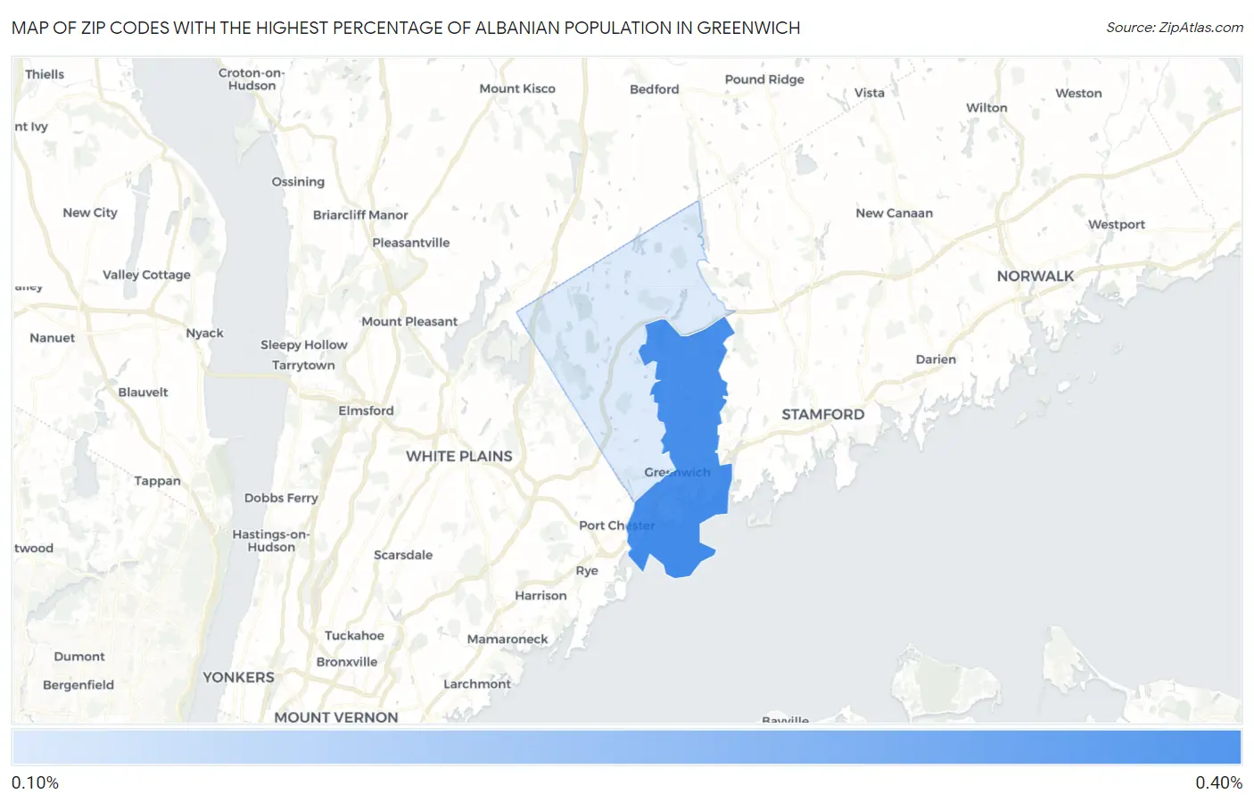 Zip Codes with the Highest Percentage of Albanian Population in Greenwich Map