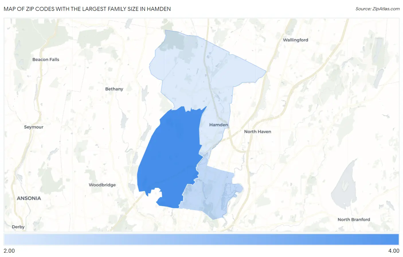 Zip Codes with the Largest Family Size in Hamden Map