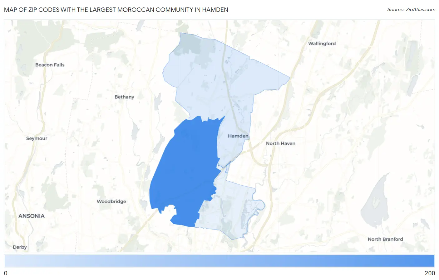 Zip Codes with the Largest Moroccan Community in Hamden Map